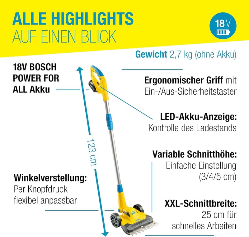 Gloria FineCut 18V Akkus Fűnyíró és Szegélyvágó Szett, 25cm Vágásszélesség - FineCut 18 V including battery