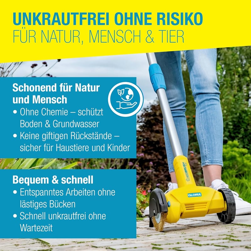 Gloria Fugue Li-Ion Akkus Gyomirtó Kefe Teraszhoz Acélsörtés Fugázó Kefe - WeedBrush Battery