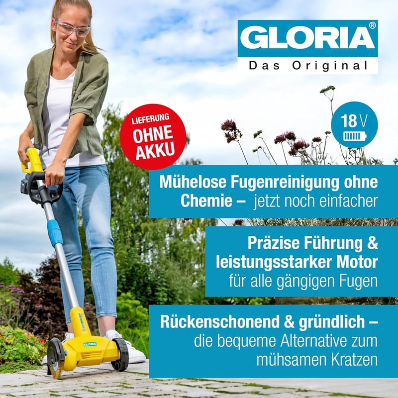 Gloria Fugue Li-Ion Akkus Gyomirtó Kefe Teraszhoz Acélsörtés Fugázó Kefe - WeedBrush Battery