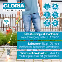 Plynový horák na ničenie buriny a plameňomet Gloria Thermoflamm Professional E+ Turbo Set na veľké plochy s turbo dýzou, nad 1200 °C, s regulátorom tlaku 2