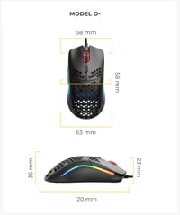Herná myš Glorious Model O- – Ľahká 58 g, matná čierna, RGB, senzor Pixart 3360, dizajn včelieho plástu, obojručná, kábel Paracord 8