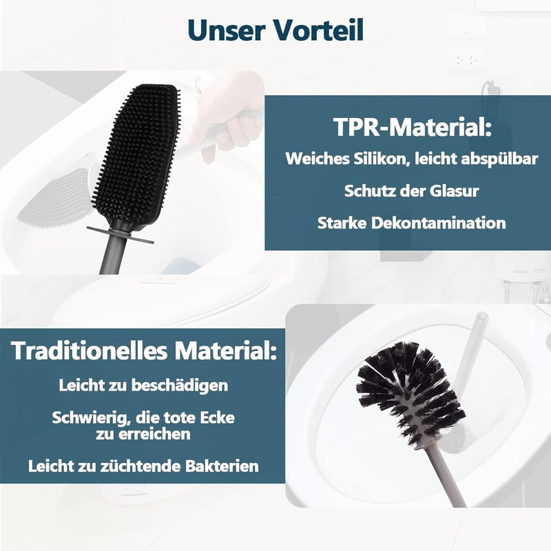 GLOWBAL szilikon WC kefe tartóval, gyors tisztításhoz, fekete