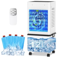 GLOWITE Prijenosni zračni hladnjak 12L, evaporativni hladnjak s daljinskim upravljačem, 6 brzina, 2 načina rada, 24-satni timer, 45W, s kotačićima, za dom, ured, spavaću sobu 1