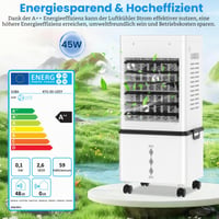 GLOWITE Prijenosni zračni hladnjak 12L, evaporativni hladnjak s daljinskim upravljačem, 6 brzina, 2 načina rada, 24-satni timer, 45W, s kotačićima, za dom, ured, spavaću sobu 7