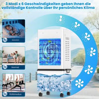 GLOWITE Prijenosni zračni hladnjak 12L, evaporativni hladnjak s daljinskim upravljačem, 6 brzina, 2 načina rada, 24-satni timer, 45W, s kotačićima, za dom, ured, spavaću sobu 3