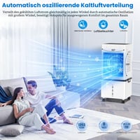 GLOWITE Prijenosni zračni hladnjak 12L, evaporativni hladnjak s daljinskim upravljačem, 6 brzina, 2 načina rada, 24-satni timer, 45W, s kotačićima, za dom, ured, spavaću sobu 5