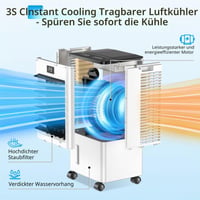 GLOWITE Prijenosni klima uređaj 60W, 3 načina rada i 3 brzine, 12-satni timer, 4 uloška za led, oscilacija, s ekranom, isparivački hladnjak zraka H 6