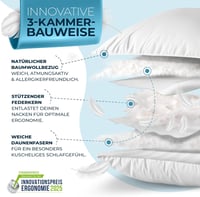 Glückstoff 80x80 cm-es Paplan Párna Szett 2 db, 100% Liba Toll, Ergonomikus 3 Kamrás Fekvőpárna 3