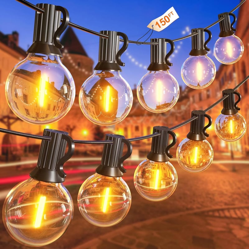GLUROO 45m Kültéri Fényfüzér G40 LED Izzóval Meleg Fehér Vízálló