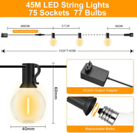 GLUROO 45m Kültéri Fényfüzér G40 LED Izzóval Meleg Fehér Vízálló 7