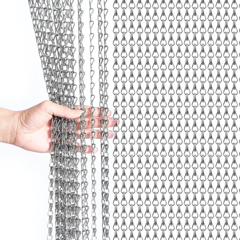 Gluwoer Alumínium Légyháló Függöny 90x200 cm - Szürke Láncos Rovarfüggöny Teraszajtóra, Könnyen Szerelhető Szúnyogháló, Modern Fémláncos Rov