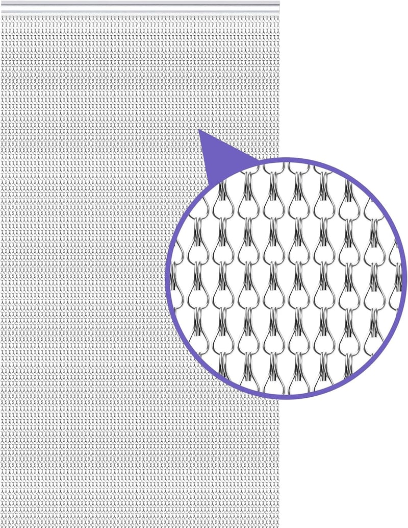 Gluwoer Alumínium Szúnyogháló Függöny 90x200 cm - Ezüst Láncos Rovarfüggöny Teraszajtóra, Könnyű Szerelés, Modern Dizájn, Légáteresztő
