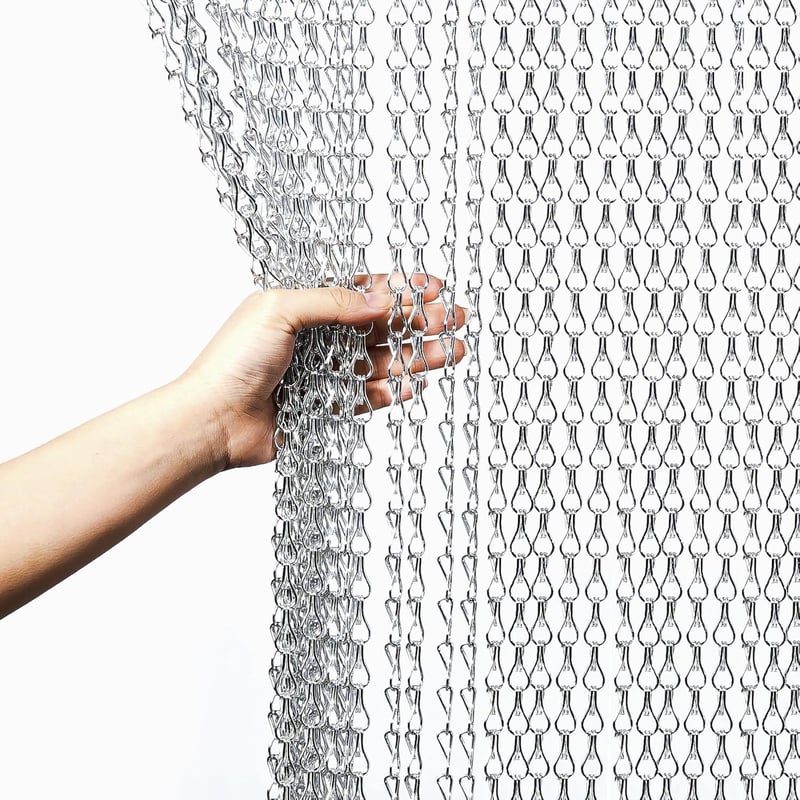 Gluwoer Alumínium Szúnyogháló Függöny 90x200 cm - Ezüst Láncos Rovarfüggöny Teraszajtóra, Könnyű Szerelés, Modern Dizájn, Légáteresztő