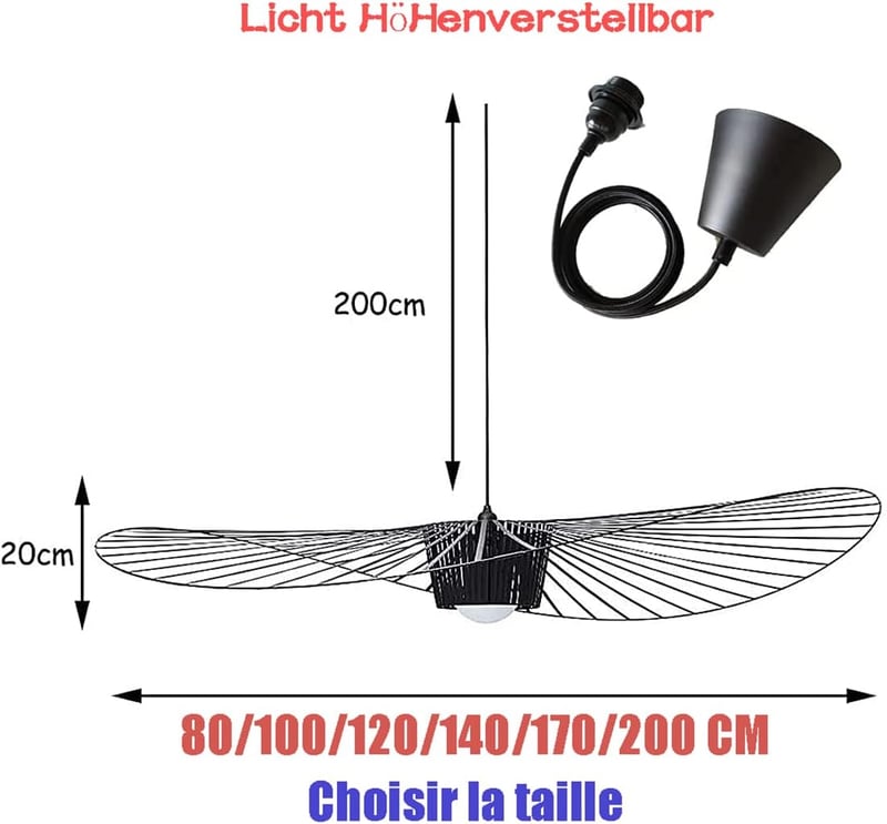 GLZXMQBP Vertigo Függőlámpa 100cm Fekete, Modern Vintage Csillár Nappalihoz - 100cm, Black