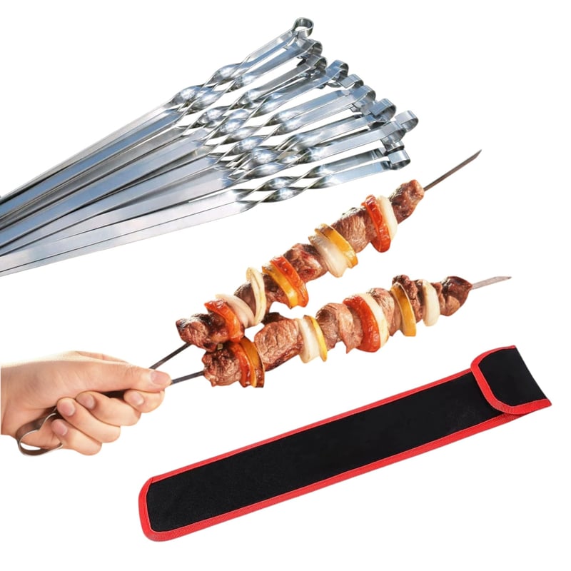 GMMH Profi BBQ Rozsdamentes Acél Grillnyárs 20 db – Extra Széles 1 cm, Extra Erős 2 mm Vastag, 50 cm Hosszú – Húsnyárs, Saslik, Kebab Nyárs
