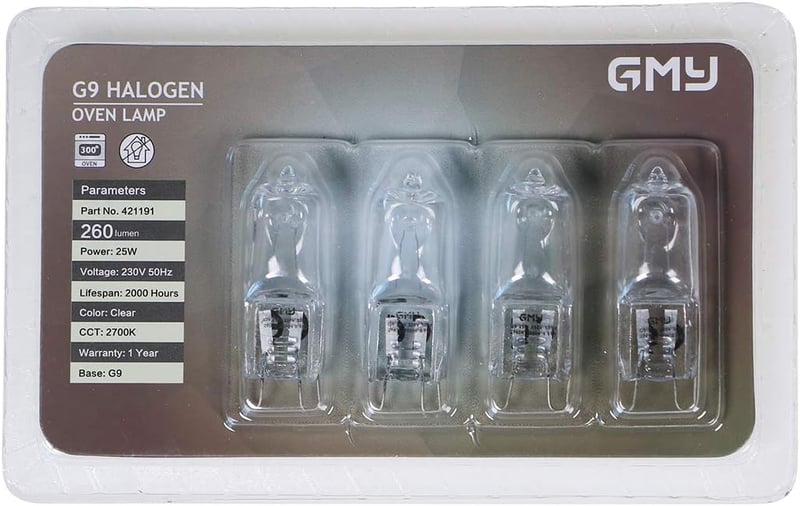 GMY 25W G9 Halogén Sütőlámpa 300°C Hőálló 4db Mikróhullámú Sütőhöz - 25W 4PACK