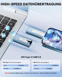 USB kľúč GNASEET 256 GB, 4 v 1 fotobackup pendrive USB 3.0, modrý 3