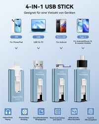USB kľúč GNASEET 256 GB, 4 v 1 fotobackup pendrive USB 3.0, modrý 2