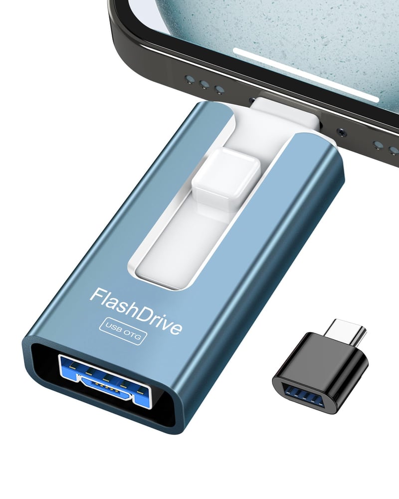 USB kľúč GNASEET 256 GB, 4 v 1 fotobackup pendrive USB 3.0, modrý
