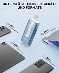 USB kľúč GNASEET 256 GB, 4 v 1 fotobackup pendrive USB 3.0, modrý 5