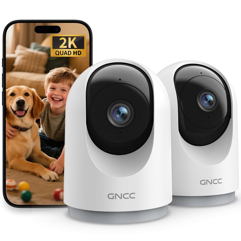 GNCC 2K 3MP Wi-Fi Beltéri Biztonsági Kamera 2,4/5GHz Dual-Band Éjjellátó Fehér 2 db-os Csomag