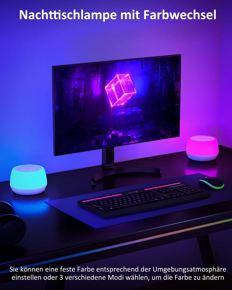 Görvitor USB-C 20W gyors tolto LED ejszakai lampa erintes dimmel RGB szinvaltassal idozitessel asztali lampa gyerek szobaba haloszobaba nap