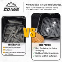 GOAUS Sütőpapír Forrólevegős Fritőzhöz 4,5-8L, 125 db Légkeveréses Sütő Papírtálka 20-24 cm Ninja Cosori Tefal Philips XL XXL 4