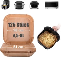 GOAUS Sütőpapír Forrólevegős Fritőzhöz 4,5-8L, 125 db Légkeveréses Sütő Papírtálka 20-24 cm Ninja Cosori Tefal Philips XL XXL 1
