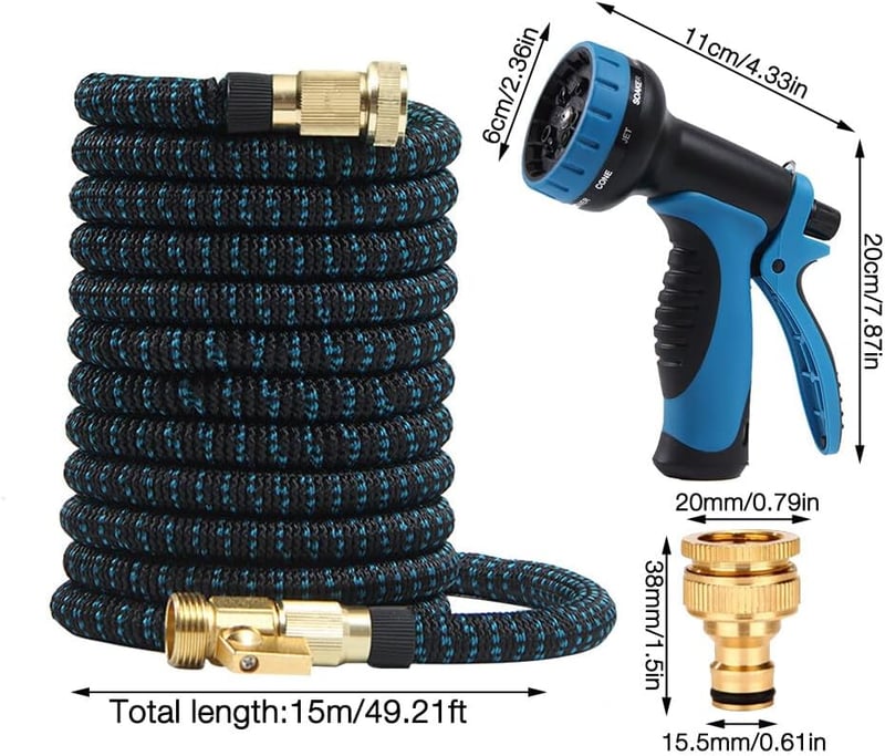 Gobesty 15m Rugalmas Kerti Tömlő 10 Funkciós Fúvókával, Nyújtható Vízvezeték Kék - Blau/15M
