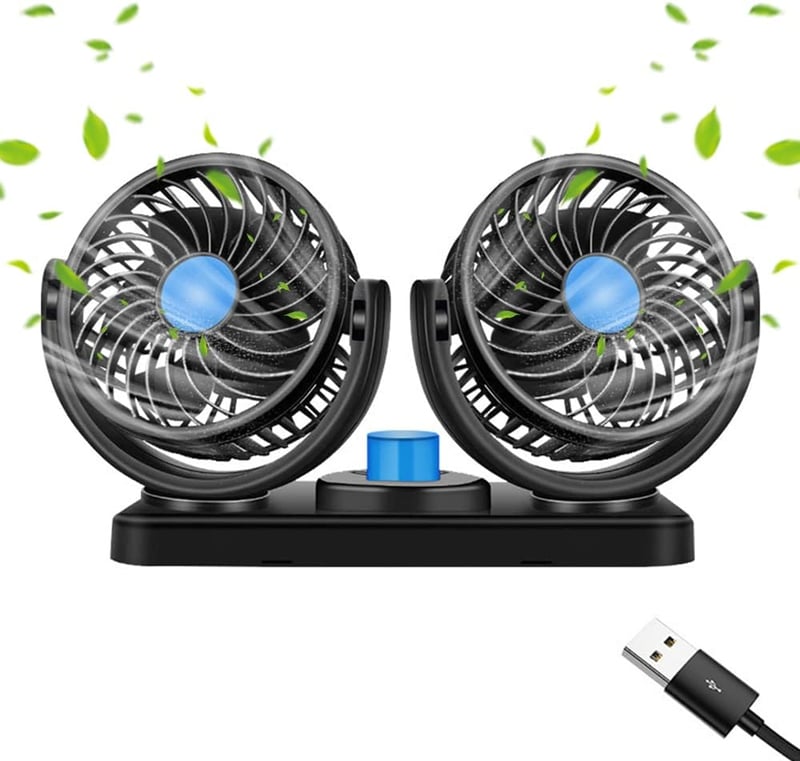 Gobesty 5V USB autós ventilátor 360° forgatható dupla fej alacsony zajszintű