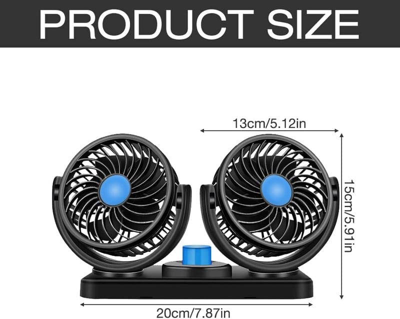 Gobesty 5V USB autós ventilátor 360° forgatható dupla fej alacsony zajszintű