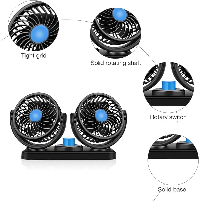 Gobesty 5V USB autós ventilátor 360° forgatható dupla fej alacsony zajszintű