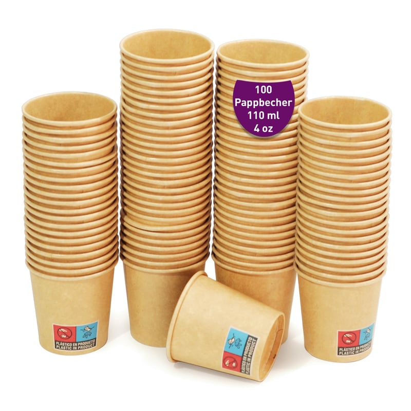 GoBeTree 100 bucăți pahare din hârtie kraft reutilizabile, 120 ml, pentru espresso și lungo, băuturi reci și calde, pahare din carton de unică folosință