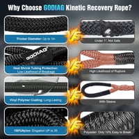 GODIAG 1"×30ft Kinetic Recovery Tow Cable 43000lbs Terepjáró Vonókábel Rugalmas 3
