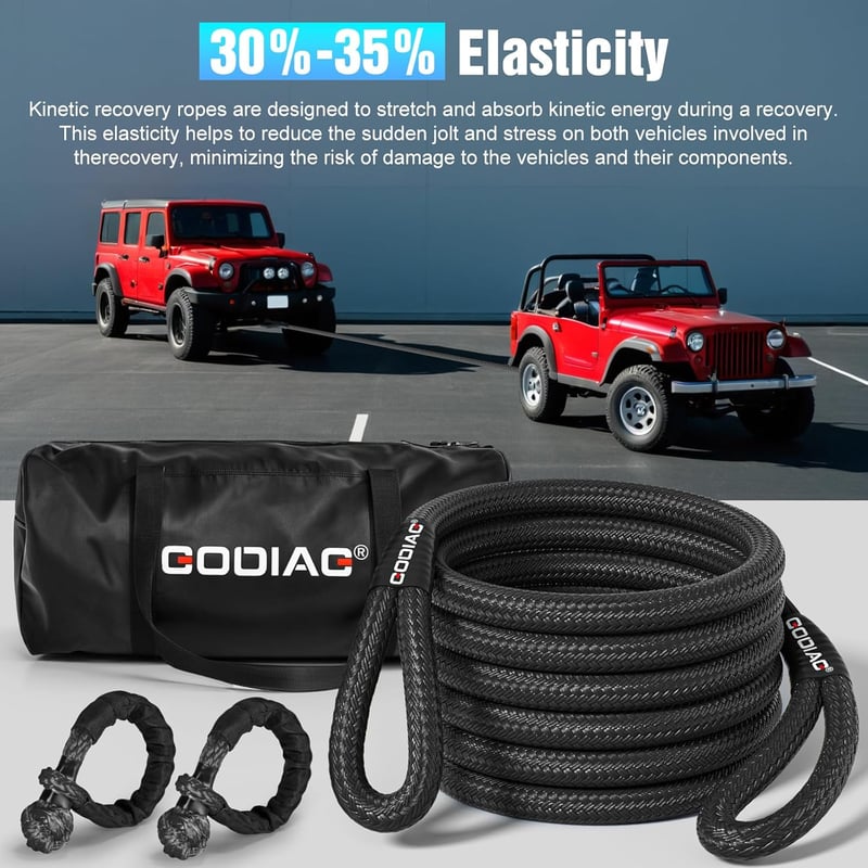 GODIAG 1"×30ft Kinetic Recovery Tow Cable 43000lbs Terepjáró Vonókábel Rugalmas