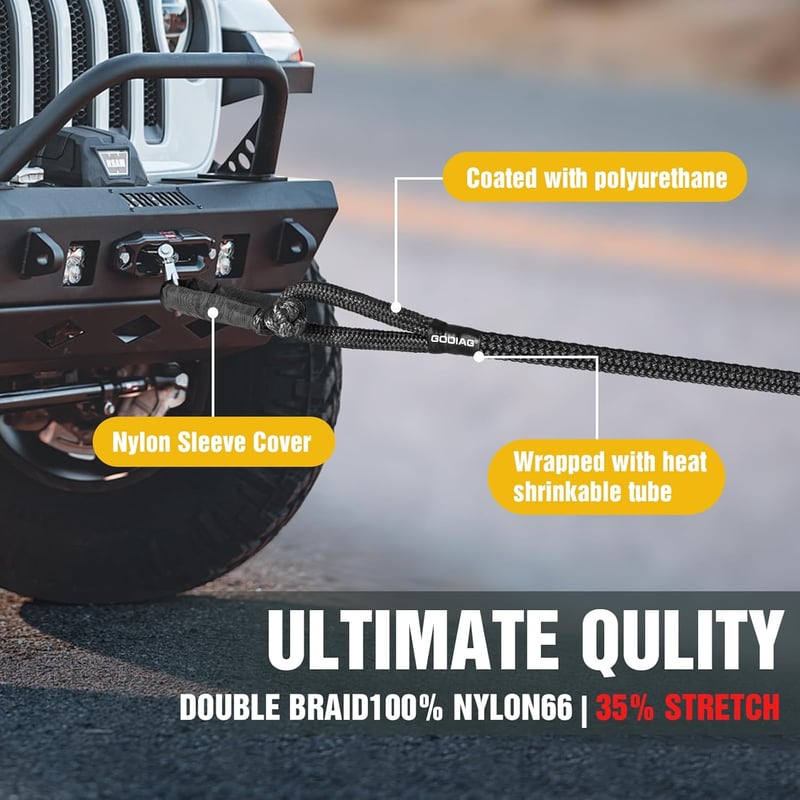 GODIAG 1"×30ft Kinetic Recovery Tow Cable 43000lbs Terepjáró Vonókábel Rugalmas