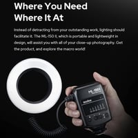 Godox ML-150II Univerzális Makró Körfény 11 Fényerő Szint 5800K GN12 Gyors Újratöltés Canon Nikon Sony DSLR Fényképezőgéphez 8 Adapter Gyűrű 5