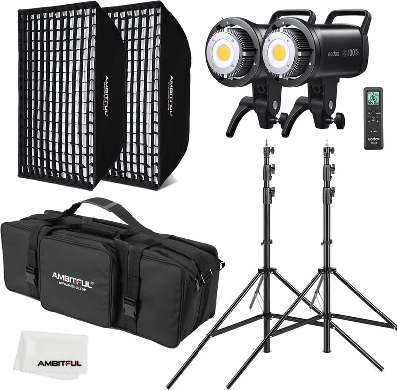 GODOX SL100D 2x100W LED videólámpa szoftboxszal, állvánnyal és távirányítóval