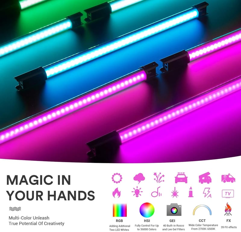 Godox TL60 RGB LED Fénycső 2700K-6500K CRI 96 Videó Lámpa Effektekkel