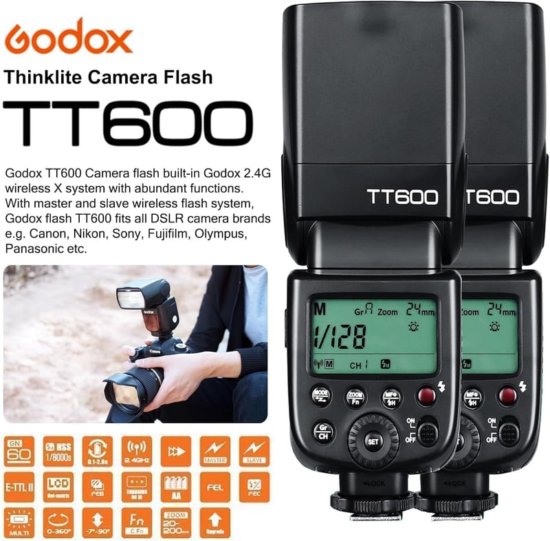 GODOX TT600 2.4G rendszervaku Speedlite fekete Canon Nikon Pentax Olympus Fujifilm Panasonic kompatibilis fényképezőgépekhez