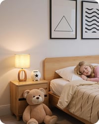 Lampă de noptieră mică GOEBLESON din lemn bej cu abajur din in, dulie E27, bec LED 2700K inclus, lampă de masă cu cablu pentru dormitor și sufragerie 8