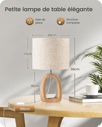 Lampă de noptieră mică GOEBLESON din lemn bej cu abajur din in, dulie E27, bec LED 2700K inclus, lampă de masă cu cablu pentru dormitor și sufragerie 2