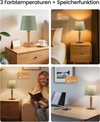 Set de 2 lămpi de noapte din lemn GOEBLESON, lămpi de masă verzi cu abajur din in, bec E27 inclus, 3000K 4000K 6500K, pentru living, dormitor sau pervaz 3