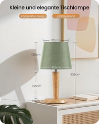 Set de 2 lămpi de noapte din lemn GOEBLESON, lămpi de masă verzi cu abajur din in, bec E27 inclus, 3000K 4000K 6500K, pentru living, dormitor sau pervaz 6