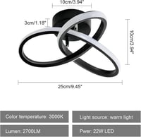 Goeco Modern LED Mennyezeti Lámpa 22W Meleg Fehér 3000K Fekete 2
