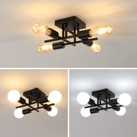 Goeco Vintage stropna svjetiljka E27 s 4 grla, crna | Industrijski metalni luster za spavaću sobu, dnevni boravak, blagovaonicu, kuhinju (bez žarulja) 3