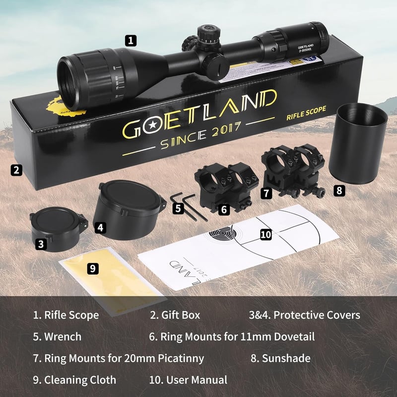 Goetland 3-9x50 Puska Távcső Mil Dot Retikel Taktikai Vadászat Airsoft