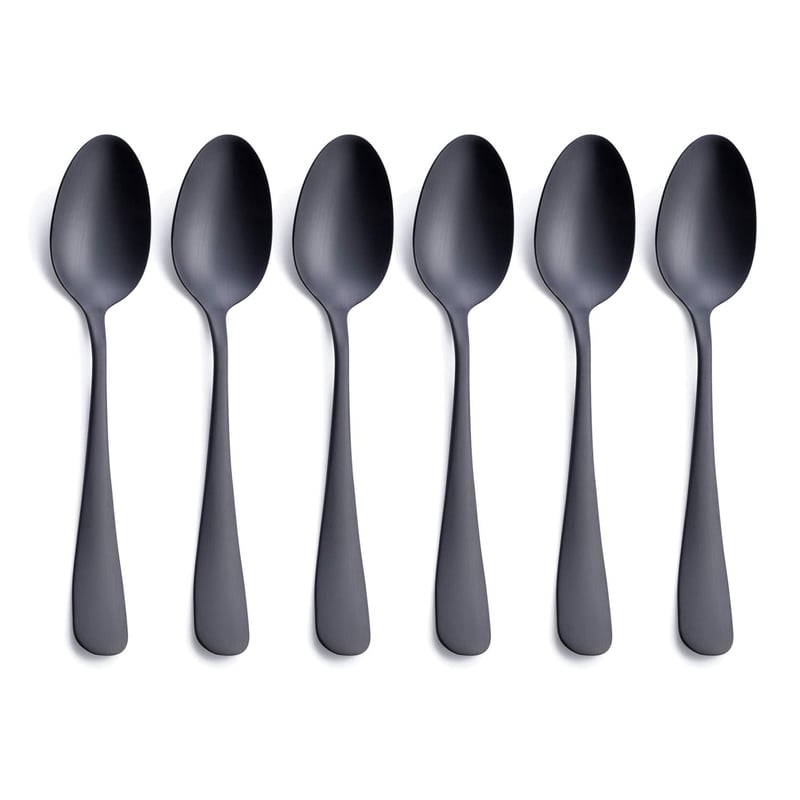 Lingurițe pentru desert GoGeiLi, negru mat, din oțel inoxidabil cu finisaj satinat, 17,2 cm, set de 6 lingurițe pentru ceai sau cafea, lavabile în mașina de spălat vase