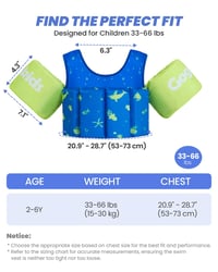 Vestă de salvare pentru copii Gogokids, neinflaabilă, cu aripioare și chingi reglabile, pentru 2-6 ani (15-30 kg), fete, vestă de înot portabilă și reglabilă 6