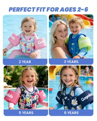 Vestă de salvare pentru copii Gogokids, neinflaabilă, cu aripioare și chingi reglabile, pentru 2-6 ani (15-30 kg), fete, vestă de înot portabilă și reglabilă 5